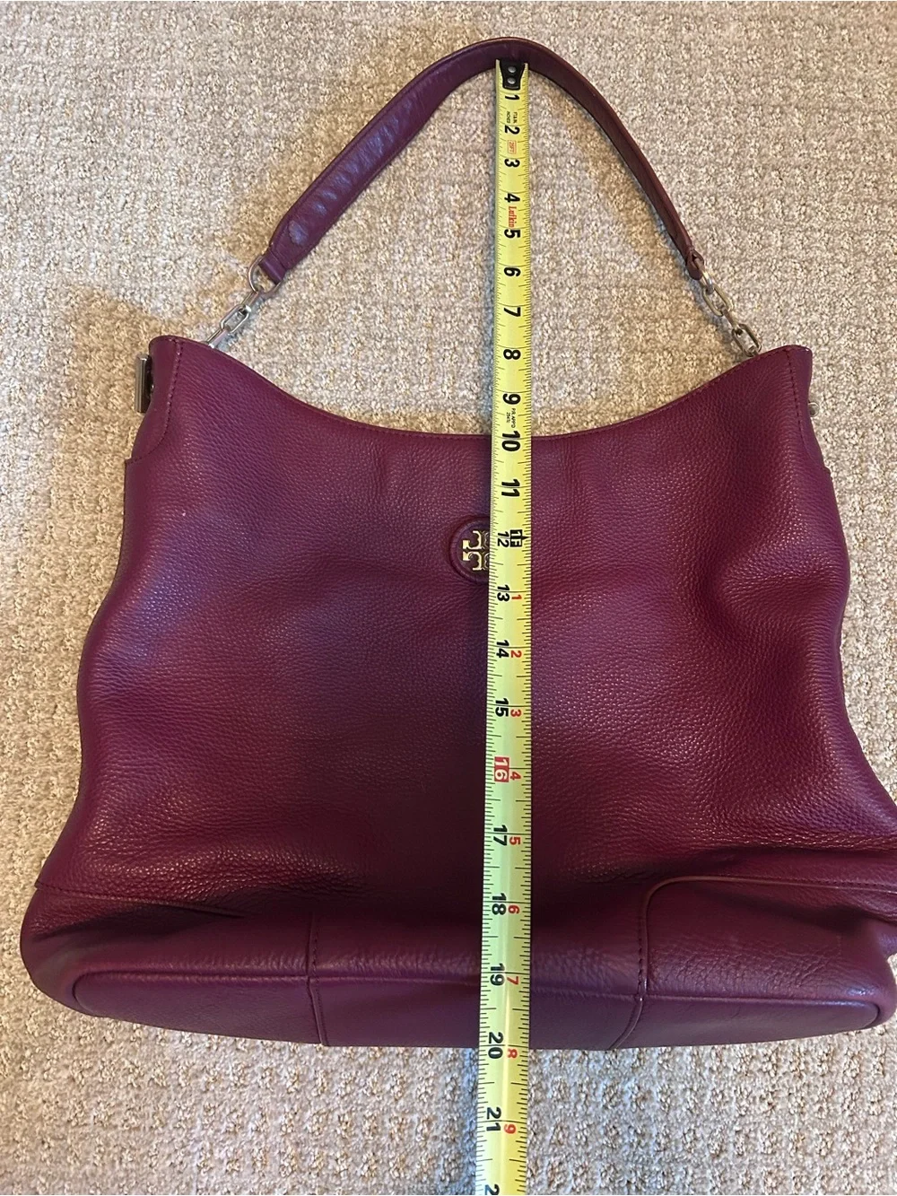 Tory Burch Hobo Shoulder Handbag Gold Detail burgundy